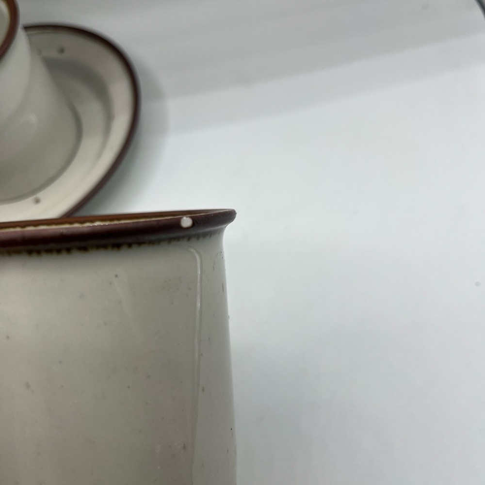 Vtg Dansk 4 Sets Mugs Cups Saucers Sandstone Brown Band NIELS REFSGAARD Denmark - Picture 9 of 9